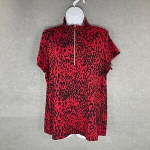 Zenergy Golf by Chico's Red Animal Print 1/4 Zip Short Sleeve Top Size‎ 3 XL